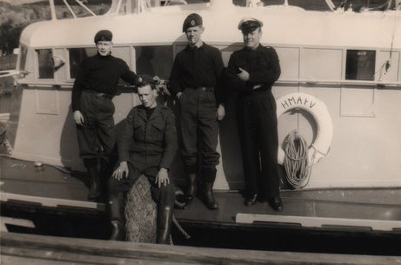 Going through the Canal, 3 crew and Jeff Wilkie on right